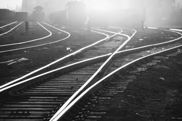 Railroad tracks at sunset